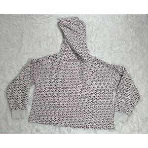 Something Navy Floral Print Hoodie White Pullover Sweatshirt Womens size Small‎